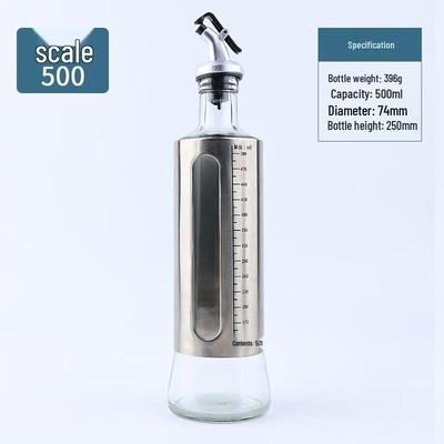 ZISIZ Distributeur d'Huile en Verre 500 ml avec Bec en Acier Inoxydable et Graduation