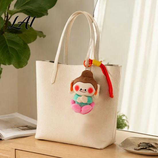 Plush Keychain for Bags Cute Buddha Keychain Dunhuang Style Pendant with Embroidered Colorful Woven Bracelet Details Soft Car Bag Charm Creative