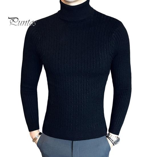 

Осень-зима мужской топ с высоким воротником, облегающий трикотажный однотонный эластичный свитер, пуловер средней длины, спортивная повседневная одежда, школьный свитер L