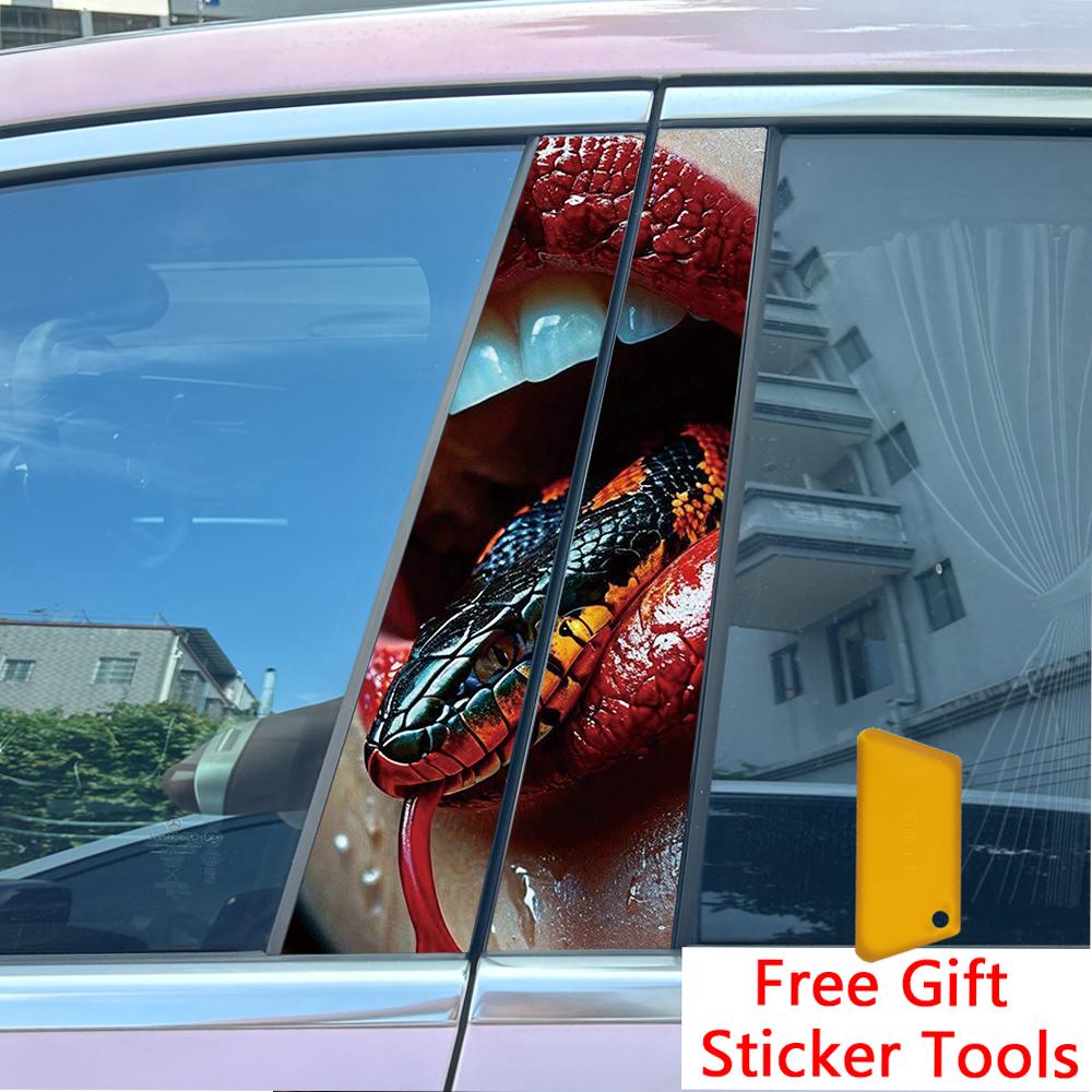 2pcs Halloween skull head snake Halloween viper Car Center Pillar Sticker B-Pillar Protective Film Decoration Decals