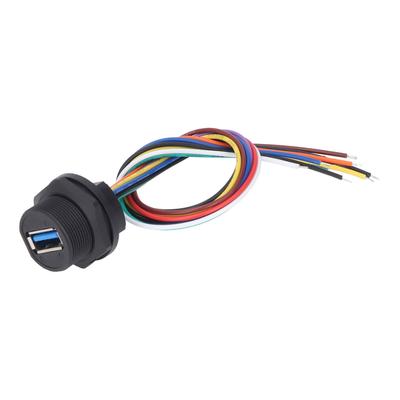 USB3.0 Connector Panel Thread Type 5.0Gbps IP67 Water Resistant USB3.0 Socket with 0.2m Cable 0.5A