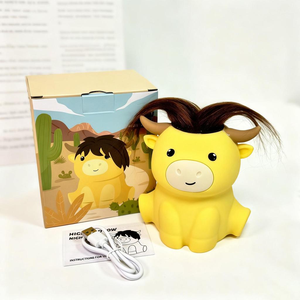 Night Light For Kids Cartoon Cattle 2 Brightness Lamp With 20min Timer Portable Lamp Decor For Home Bedside College Dormitory