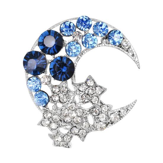 Moon Stars Design Sparkling Rhinestone Alloy Brooch Clothes Hair Hats Bags Brooch синий