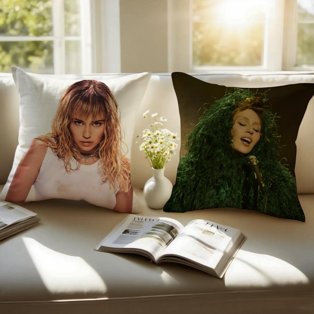 Hot Beautiful Singer M-Miley C-Cyrus Cushion Cover Pillowcase Short Plush Invisible Zipper Room Sofa Cushion Cover