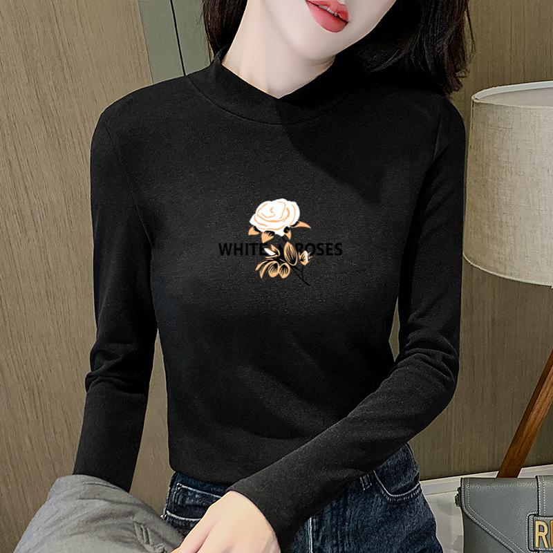 

2025 Autumn/Winter Women s Double-Sided Velvet Slim-Fit Long-Sleeve Semi-High Neck Top M