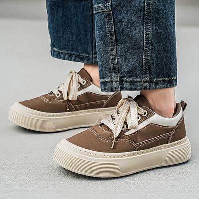 Herren Wildleder Plateau Sneaker Retro Schnürschuhe Freizeit Schuhe Rutschfeste Dicke Sohle Tägliche Schuhe