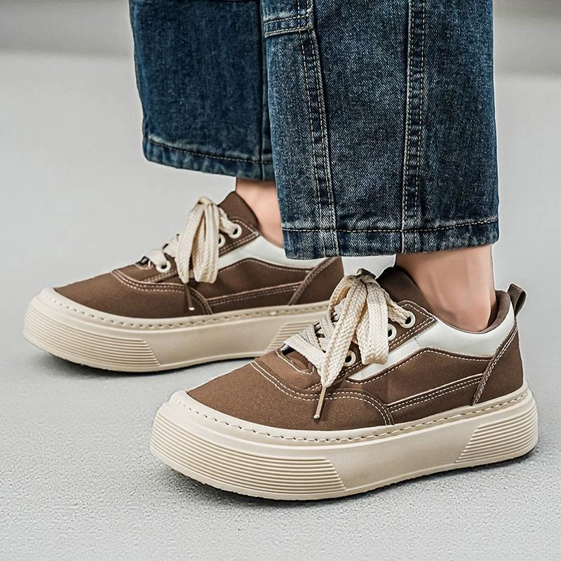 

Men s Suede Platform Sneakers Retro Lace-up Casual Shoes Non-slip Thick Sole Daily Footwear 41 коричневий