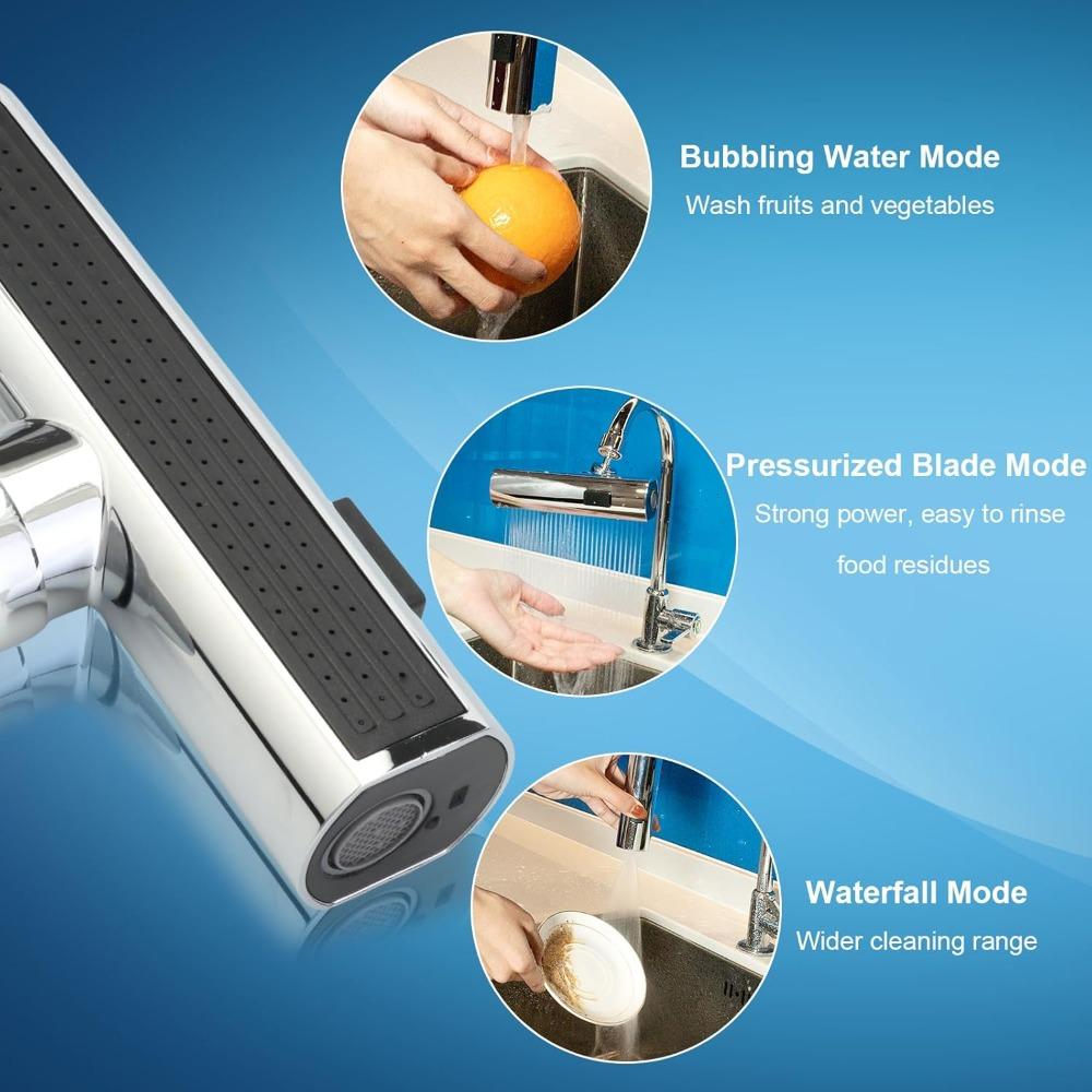 3 Gear Waterfall Kitchen Faucet Universal Splash Proof Extension Saving Nozzle 360 ° Rotating Bubbler Boosting Extended Faucet