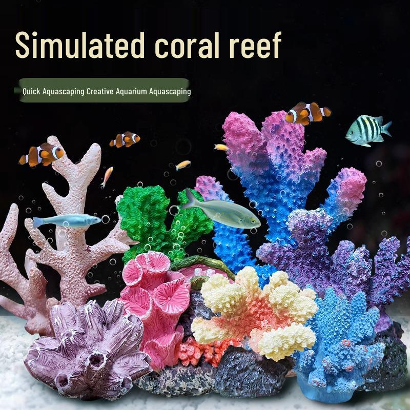 Aquarium Resin Coral Ornament Set: Simulated Coral Tree & Fish-Shrimp Hiding Decoration for Saltwater Tanks