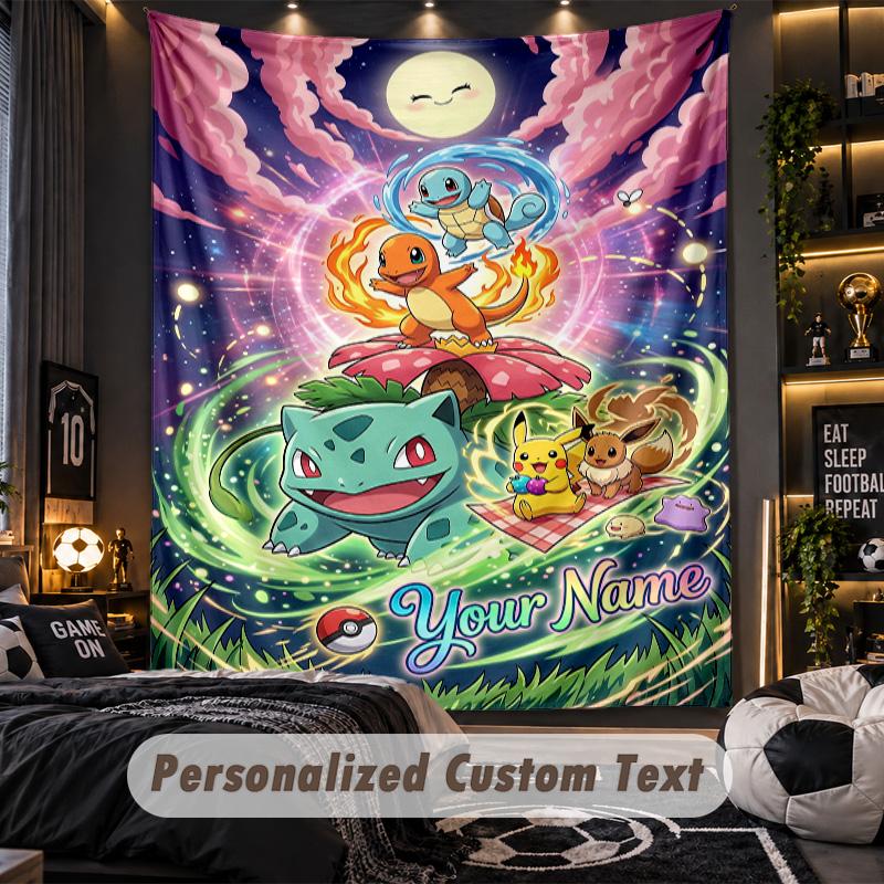 Personalized Wall Tapestry,Pokémon Custom Printed Name, Fabric Wall Art For Indoor Room Backdrop