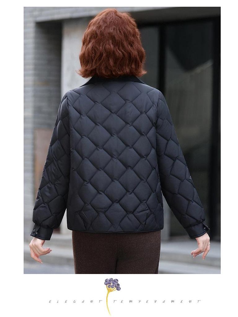 Petite Stylish Cotton Jacket for Middle-Aged Women, Autumn/Winter Short Coat, Warm Lightweight Outerwear for Elderly Women