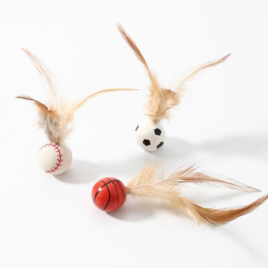 3PCS Cat Toy Exercise Ball with Feathers Lightweight Bounce Ball Interactive Entertainment Toy for Cat Active