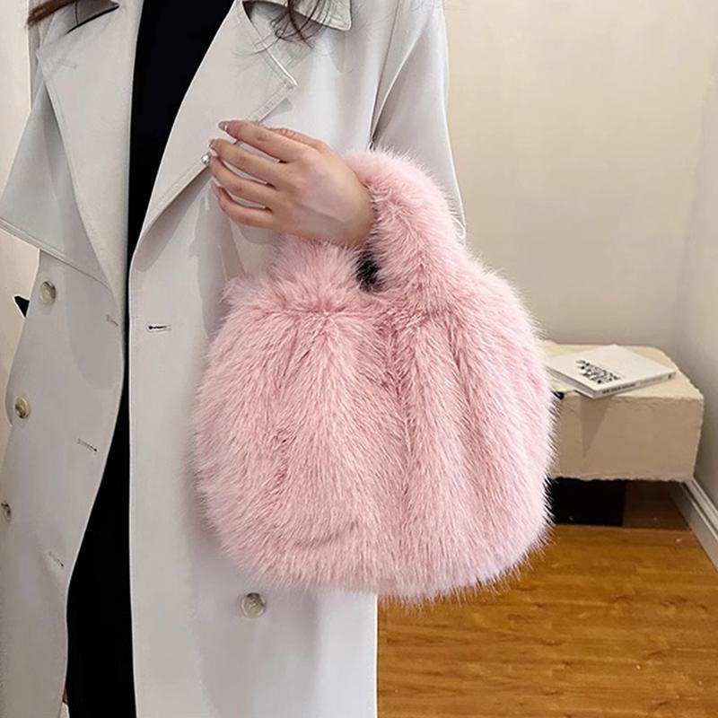 Yogodlns Fashion Cute Soft Plush Bag For Women Girls Luxury Fluffy Tote Bag Versatile Exquisite Autumn Winter Fur Shoulder Handbag Gifts