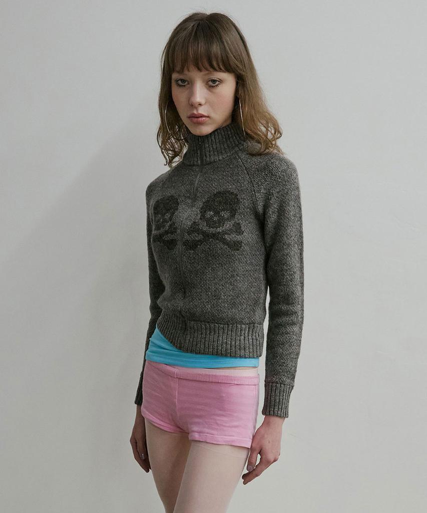 SCULPTOR Skull Zip-Up Sweater Melange Gray