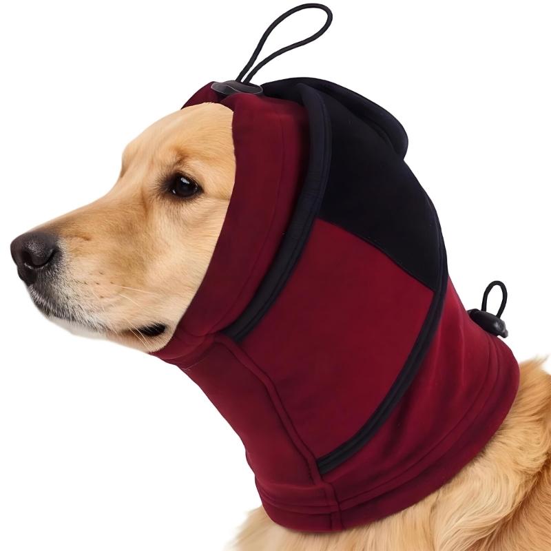 Schützende Hundekopfhaube mit verstellbarem Kordelzug, weich gepolsterte Ohr- und Nackenabdeckung für Gewitter und Unwetter, Pflegezubehör