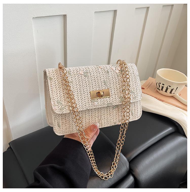 2026 Chic Straw Woven Floral Lace Square Bag - Women's Fashionable Chain Crossbody