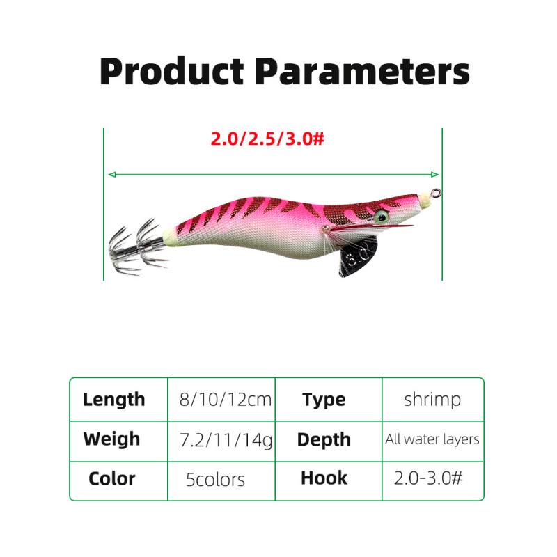 Luminous Wooden Shrimp Big Eye Squid Shrimp Fake Bait2.0 2.5  3.0#Squid Cuttlefish Sea Fishing Umbrella Hook