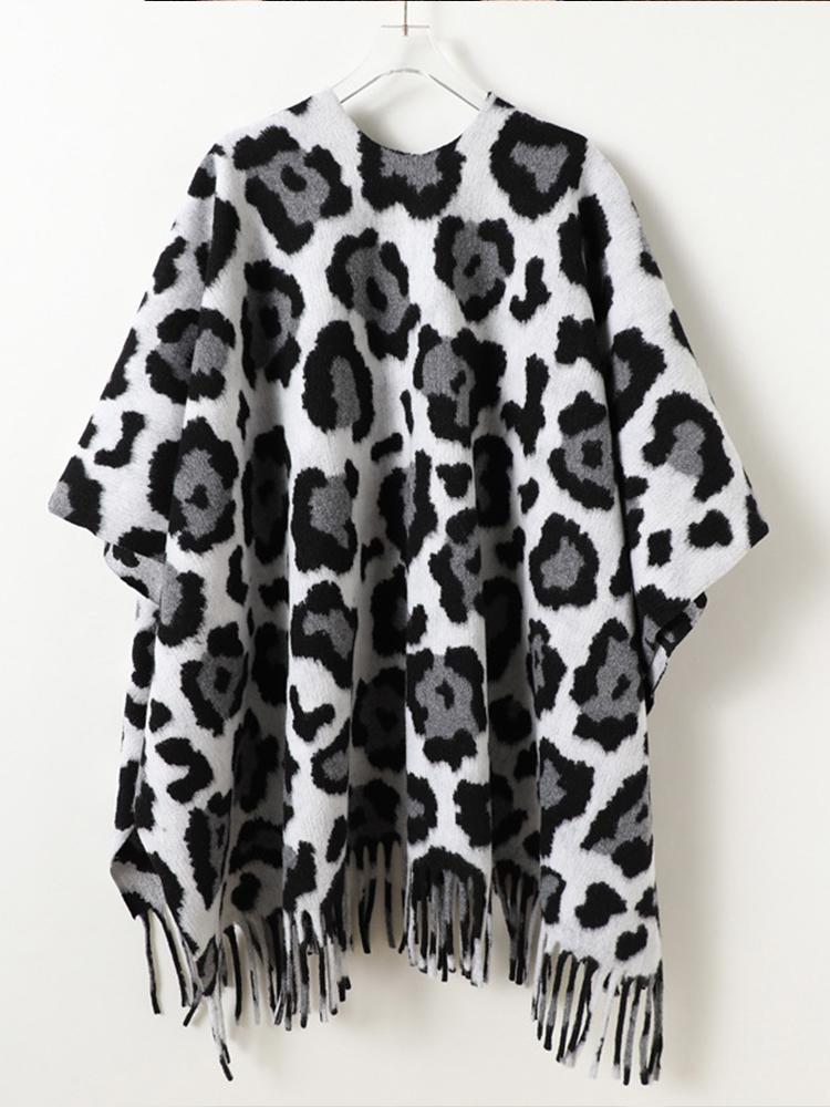 Winter Women Scarf Layers Poncho Elegant Lady Retro Leopard Print Wraps Shawl Casual Warm Scarve Capa Para Mujer Pashmina Cloak