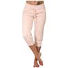 Women Classic Solid Color Jogging Pants Cotton Linen Capris Trousers Bandage Double Pocket Pants Summer Beach Vacation Wear