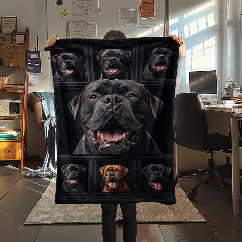 1Pc Bull Dogs Print Flannel Blanket, High quality Comfortable for All Seasons, Home Decor, Warmth and Comfort, Perfect for Christmas Gifts