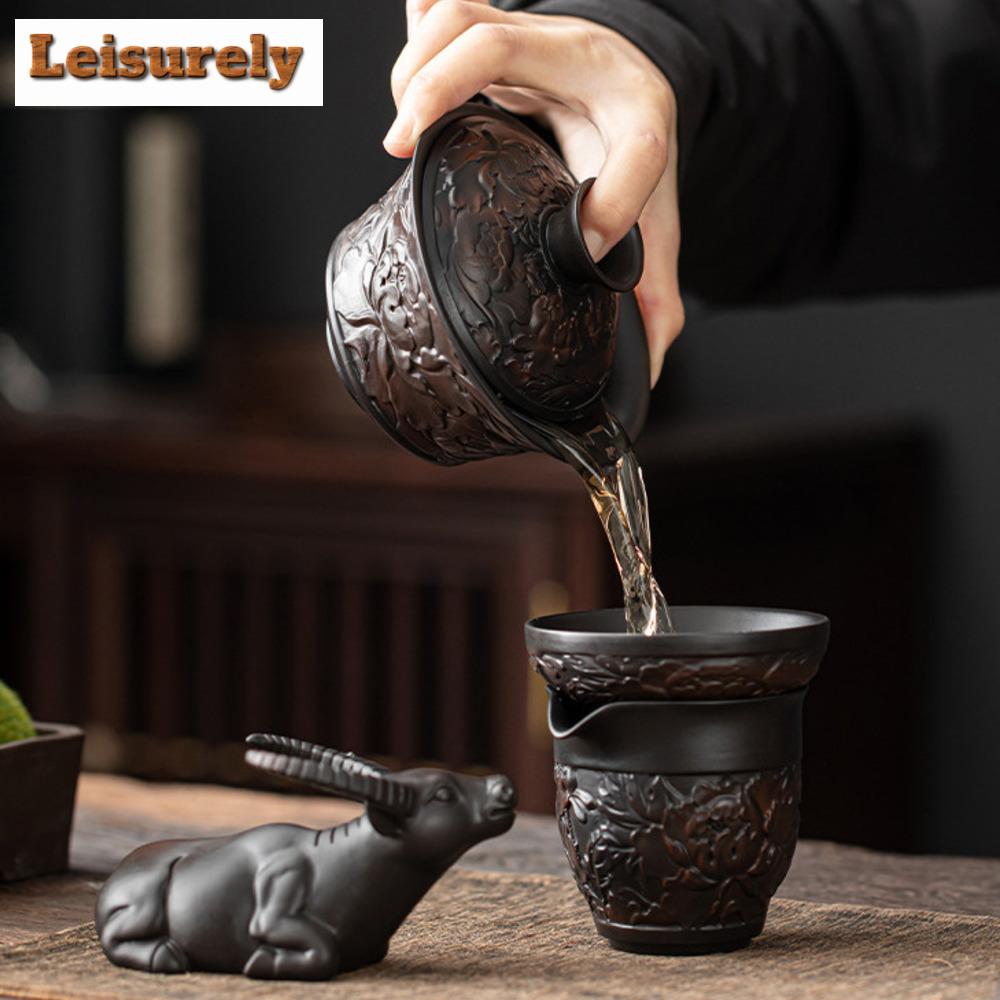 Qingxi Purple Pottery Big Bull Separation Tea Infusor Handmade Tea Strainer Household Tea Maker Tea Filter Tea Services Craft