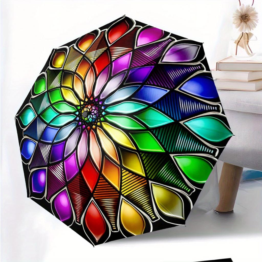 Open/Close Folding Umbrella with Mandala Pattern - Raining Gear for Travel Umbrella, Compact Colorful Petals, All- Portable Umbrella for & M