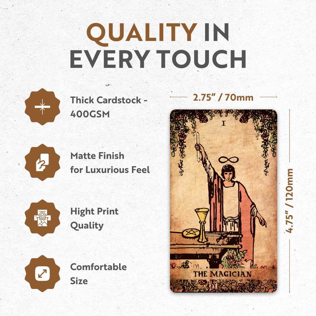 CRAFTERIAN Classic Tarot Set 78 Classic Cards with Guidebook Perfect for Beginners Sleek Light Deck Comprehensive Manual An Authentic Tarot Experience