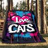 1pc Love Cats Print Outdoor Flannel Blanket Soft All Season Polyester Throw , Perfect for Picnics & Travel , Picnic Accessory