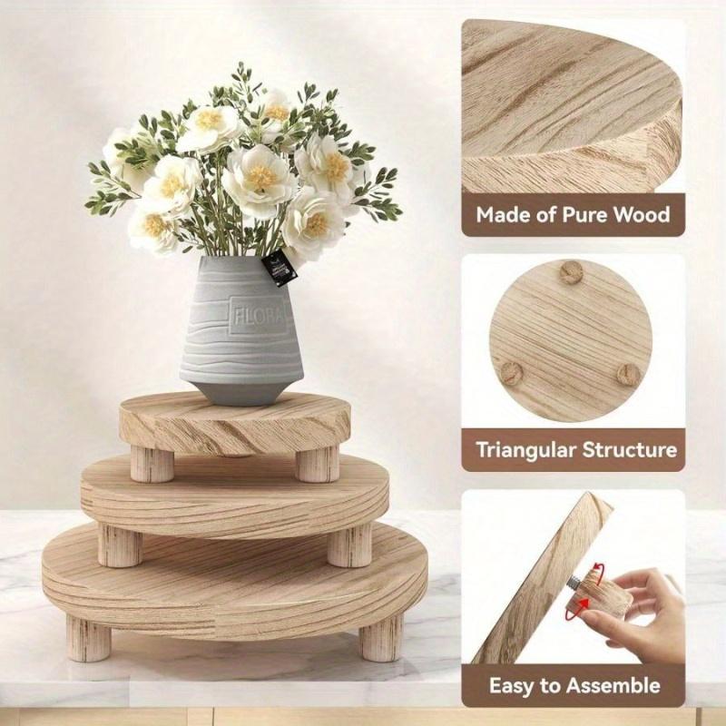 1pc/Set Wooden Round Tray Multifunctional Wooden Candle Base Kitchen Fruit Tray Base Bathroom Storage Tray