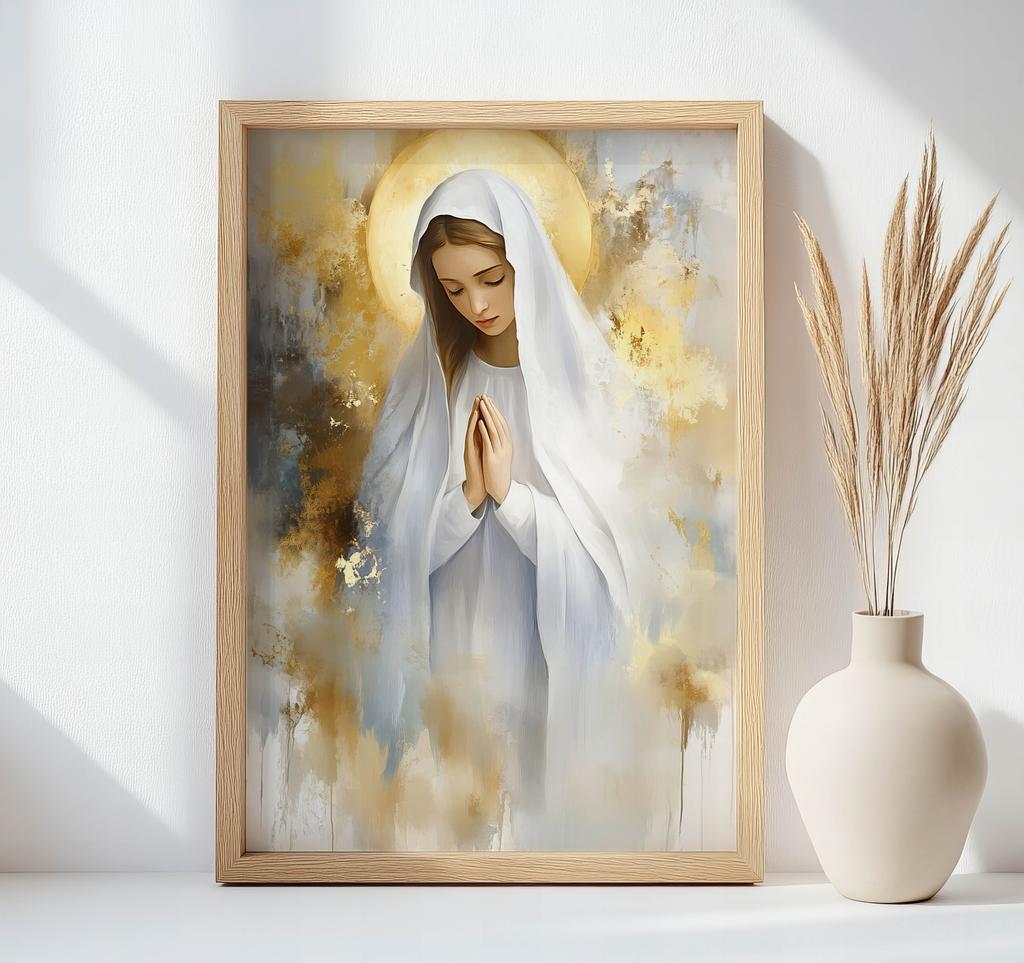 Plakat Modlitwa Maryi W Złotym Blasku Plakat Modlitwa Maryi W Złotym Blasku, 30X40 Cm, Bez Ramy, Papier Matowy 230 Gsm