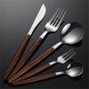 5PCS Stainless Steel Portuguese Tableware Sets Clip Wooden Handle Knife Fork Spoon Gold Cutlery Set Household Utensils for Kitch