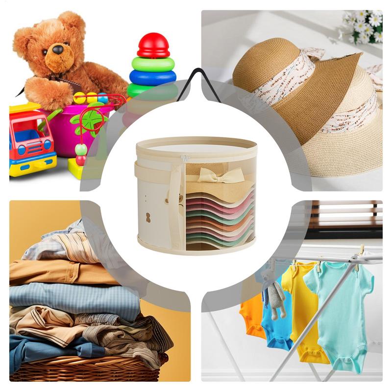 Round Hat Box Hat Storage Box Organizer Dustproof Foldable Portable Protective Transparent Carrier For Suitcase Closet Traveling