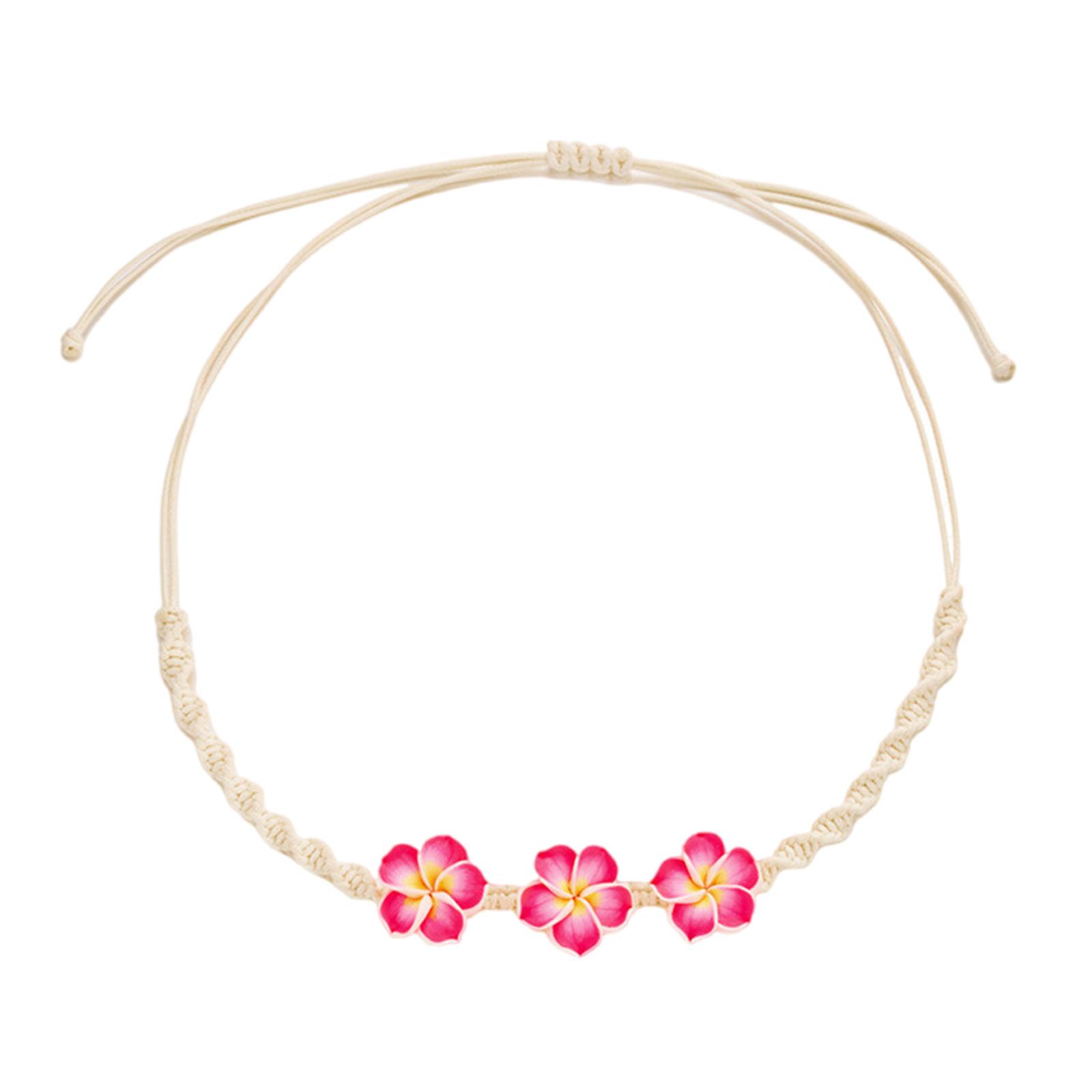 

Handmade Braided Plumeria Necklace Soft Clay Flower Jewelry Tropical Styles Beach Party Fashion Jewelry Accessory червоний