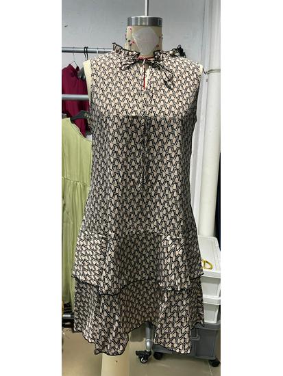 European and American Printed Bow Tie Short Lace Dress