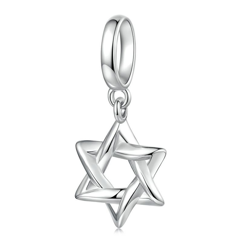 

WOSTU 925 Silver Star Clip Beads silicone Stopper Zircon Charm Hexagram Pendant Fir Bracelet Neckalce DIY Birthday Gift