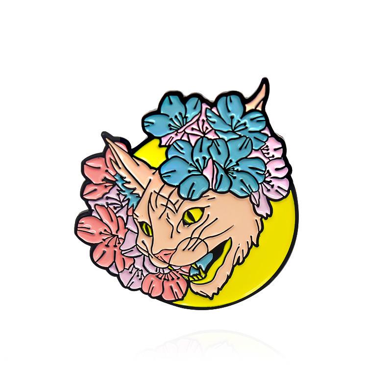 Floral Cat & Snowy Polar Bear Cartoon Brooch