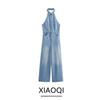 Fashion Style 2024 Autumn New Arrival Women's Stylish Hanging Collar Easiest for Match Denim Jumpsuit Pants 6147125