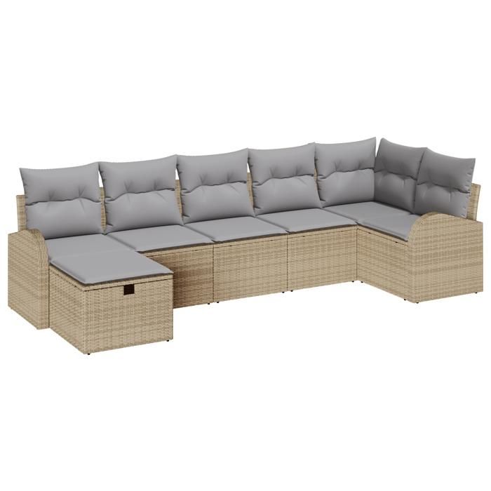VidaXL Ensemble de Canapé de Jardin 7 Pièces avec Coussins Beige en Poly Rattan 3359099