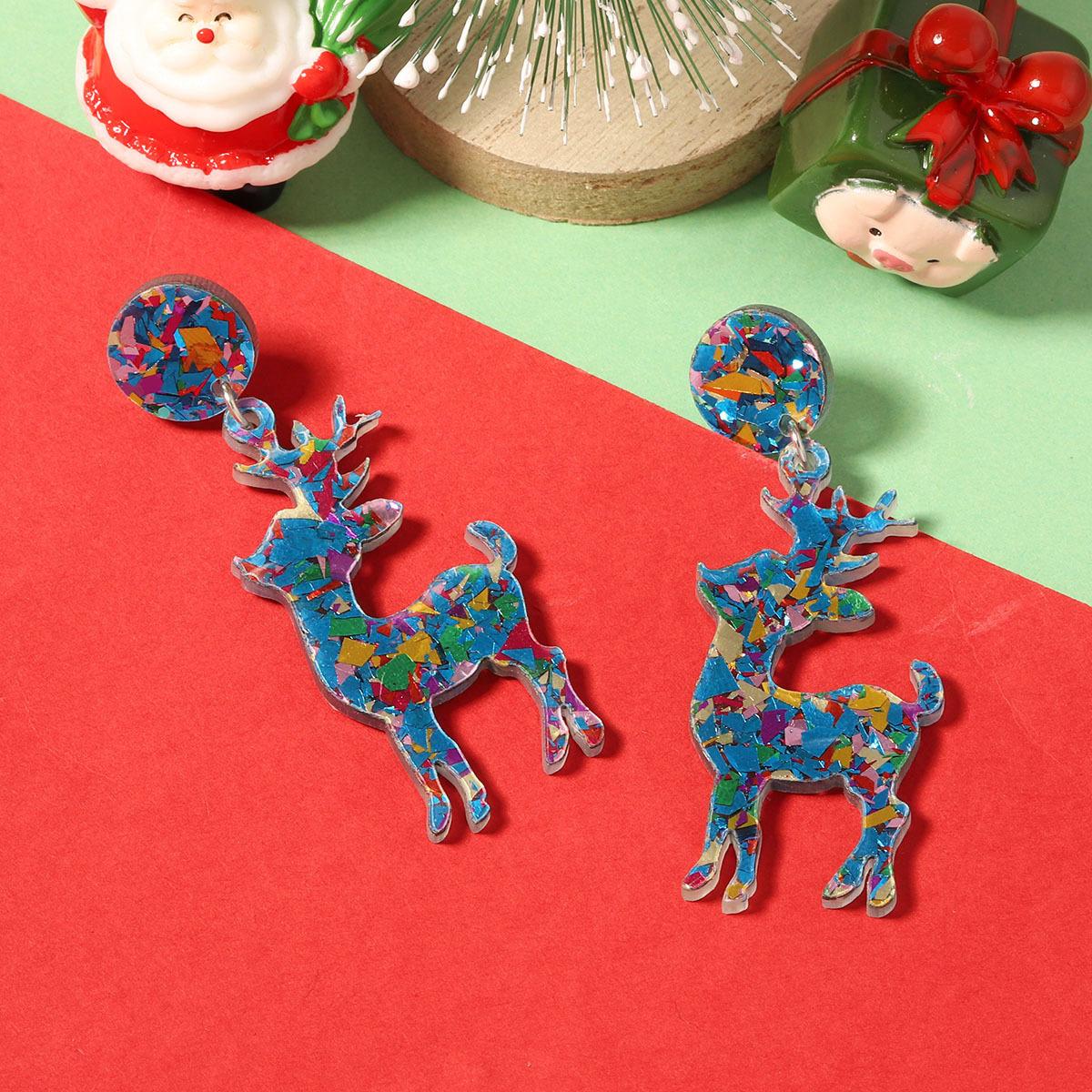 

New Christmas Personality Creative Colorful Sequin Acrylic Elk Earrings Earrings синій