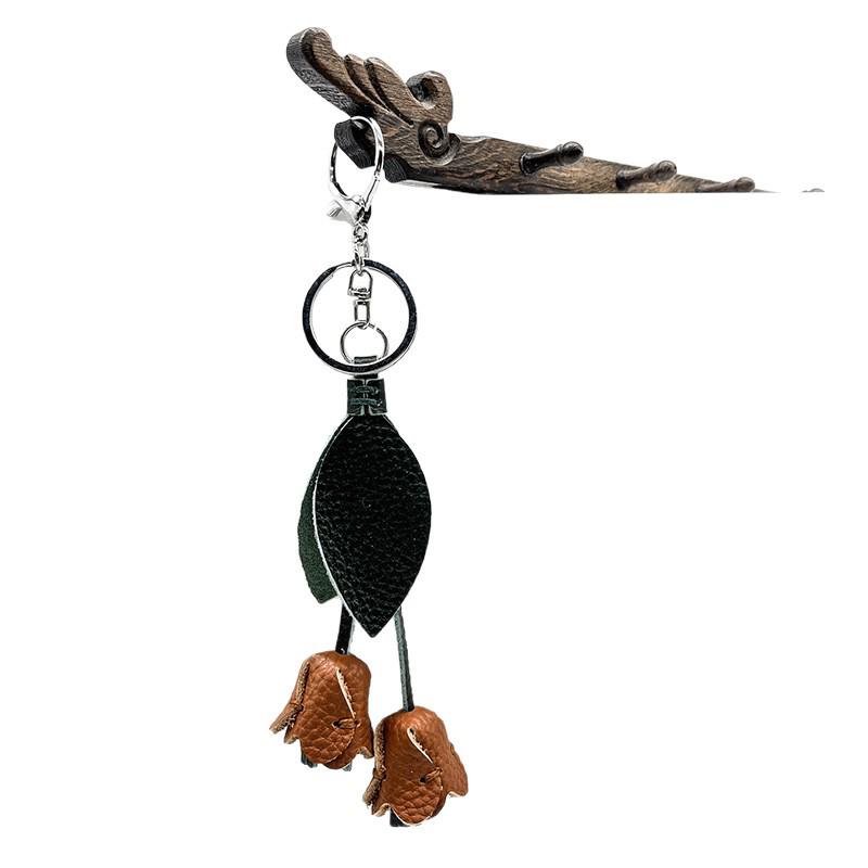 Handgefertigter Schlüsselanhänger-Anhänger aus echtem Leder in Tulpenform
