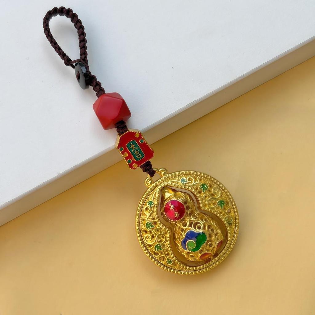 Luxury Metal Gourd Cinnabar Pendant Keychain Ornament