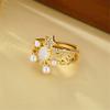 Cute Female White Zircon Stone Gold Color Star Wedding Rings Promise Open Adjustable Engagement For Women