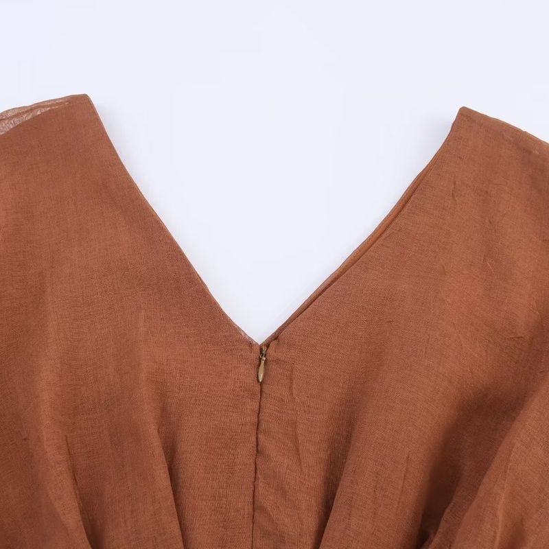 Kaslead New Women clothes Western Style Fashion Simple Slimming Temperament V-neck Waist Hugging Dress