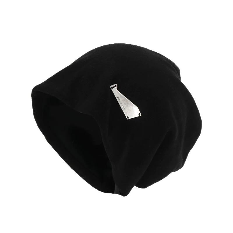 High-end black stacking hat women's autumn and winter cold hat head cover confinement hat big head circumference showing face small knitted hat