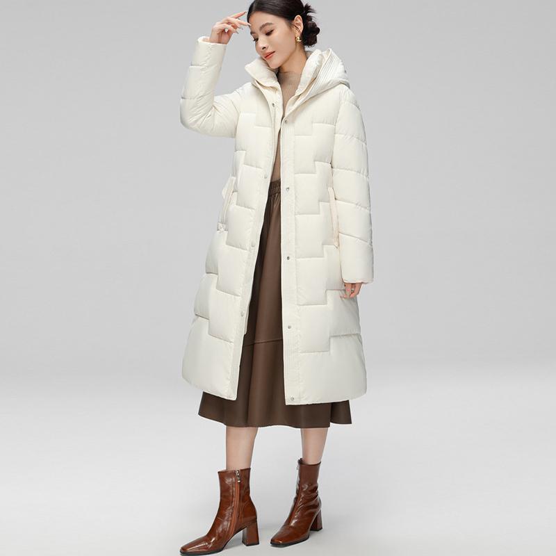 Winter Damen Lange Entendaunen Baumwolljacke mit Gürtel Dicker warmer Luxus Schlanker Parkamantel mit Kapuze