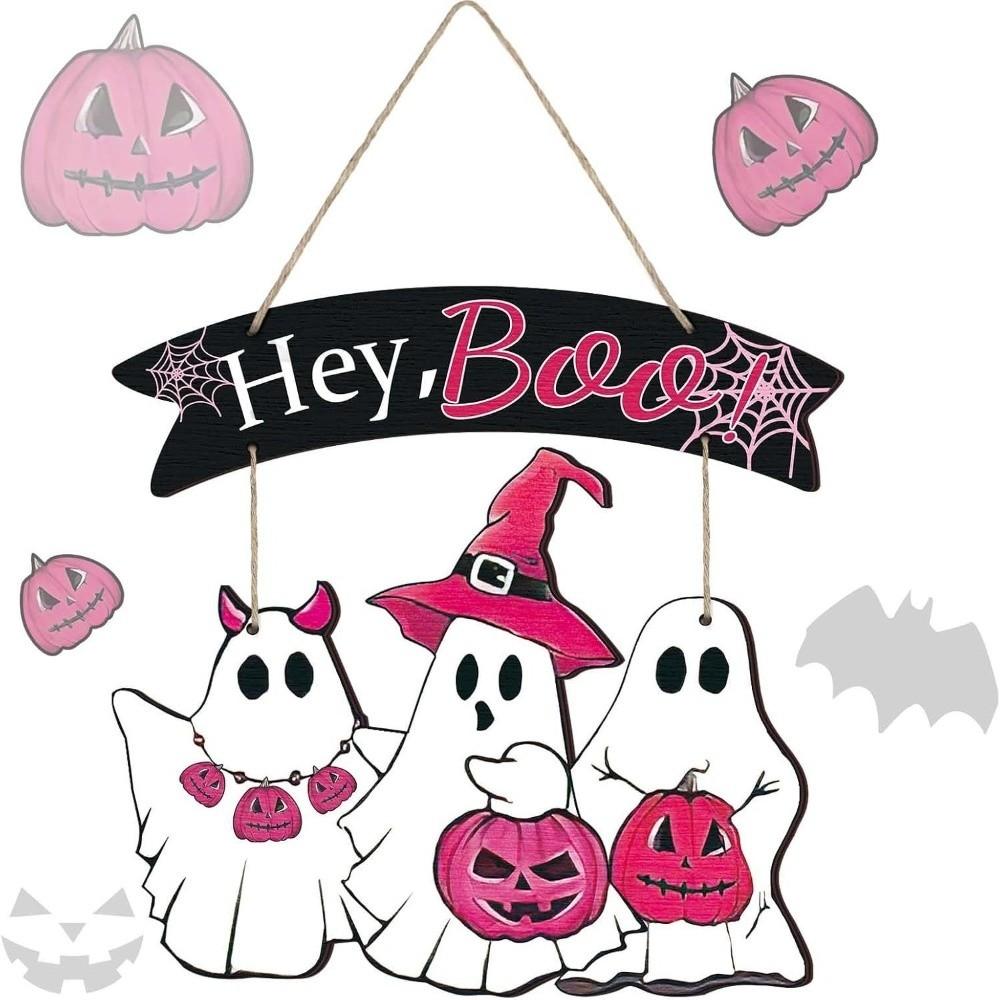 Wooden Halloween Ghost Door Sign 2D Flat Haunted House Hanging Door Plate Wall