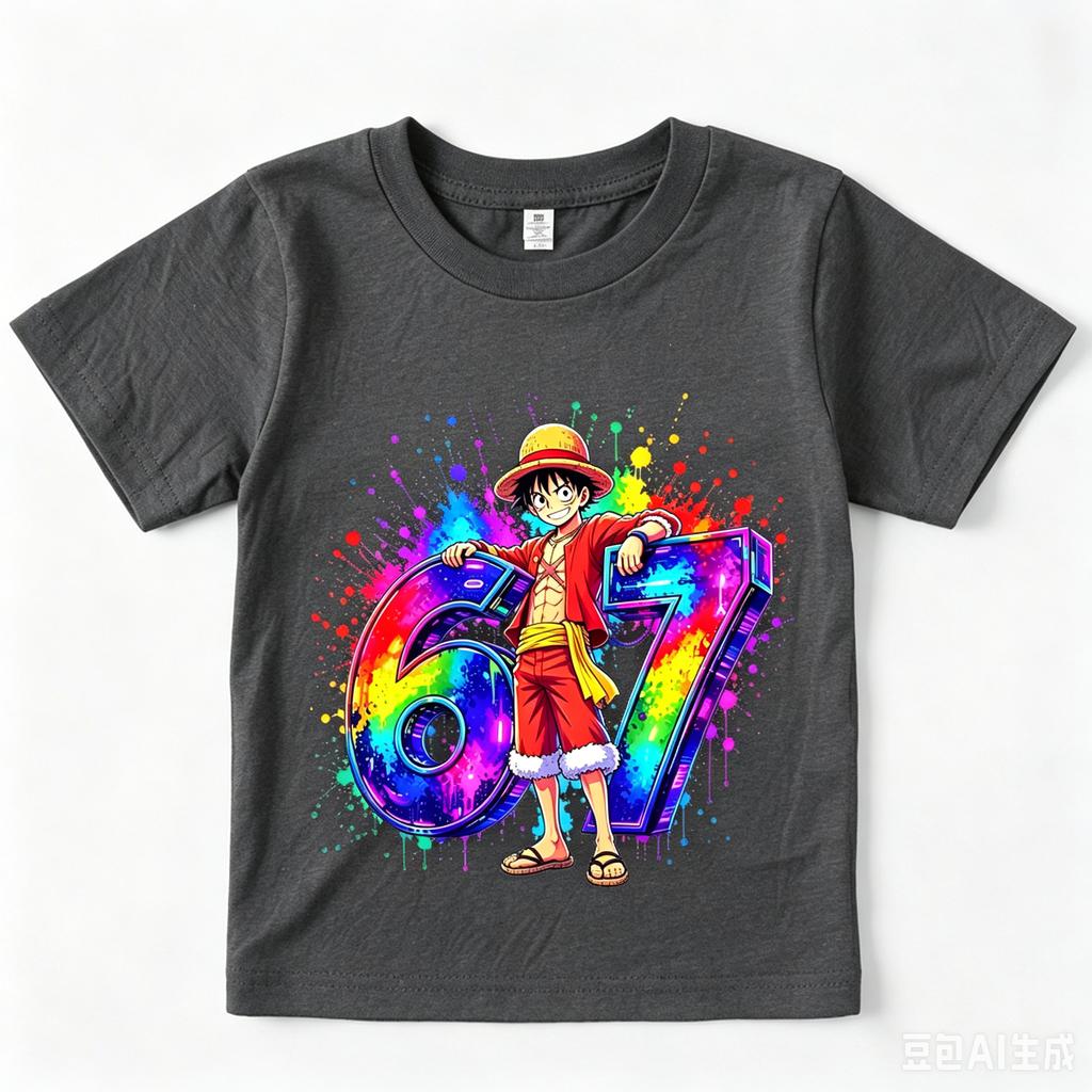 One Piece Luffy 67 Print Kids Casual T Shirt Boys Girls Soft Breathable Summer Top