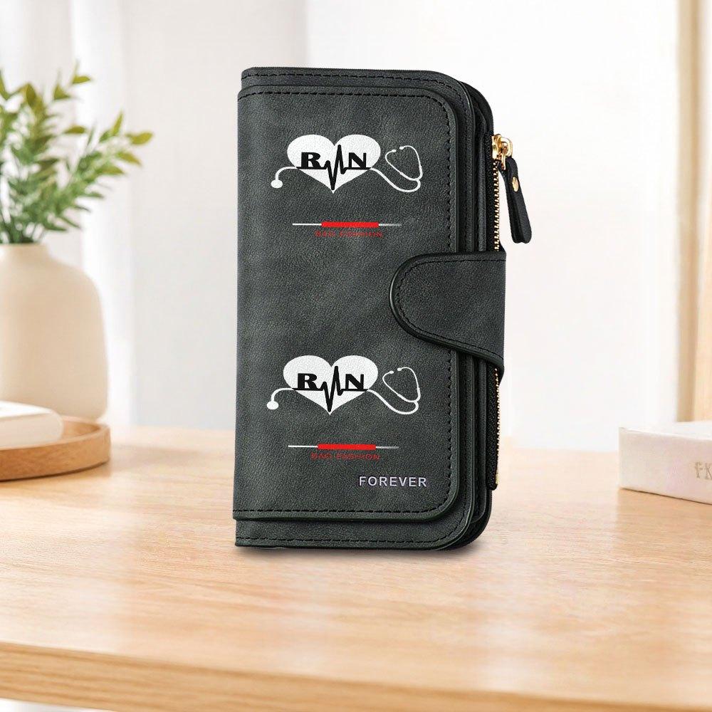 Nurse ECG Long Zipper Wallet, Large-capacity Card Holder, Unisex Clutch Bag, Stylish Zippered Coin Purse, Suitable for Daily Use, a Great Gift for