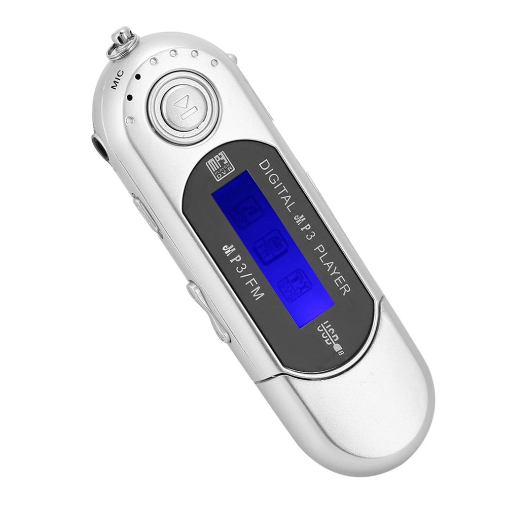 Leitor MP3 USB de Música Portátil Com Tela LCD Rádio FM Memória de Voz Cartão SD Prata