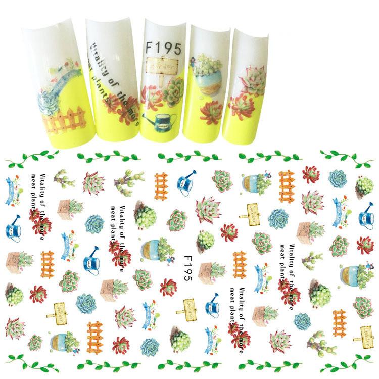 1pc 3D Nail Stickers Spring Summer Natural Flower Leaves Simulation Dried Flower Dragonfly Nail Applique Water Slides Decoration